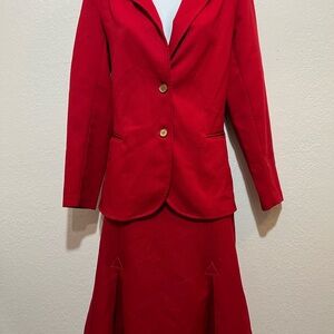 3 Piece Red Blazer, Pant, and Skirt Set
